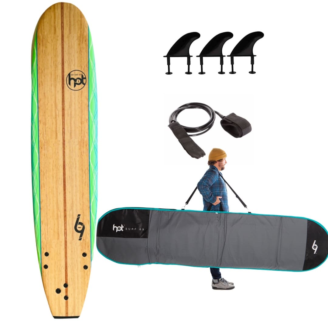 8″0 ft Hotsurf 69 Softboard Beginners Surfboard Package Deal BoardBag/Leash/wax 